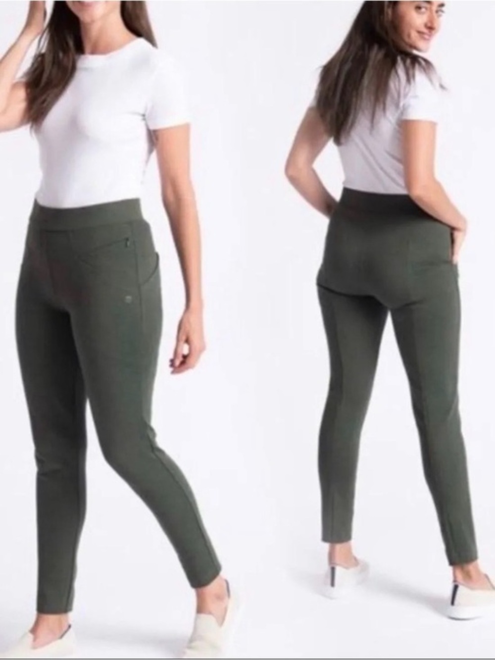 Betabrand Zippered Journey Pants Skinny Leg Olive Sz Large